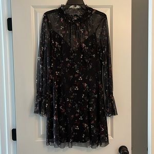 ASOS Floral High Neck Mesh Overlay Floral Dress SIZE 10